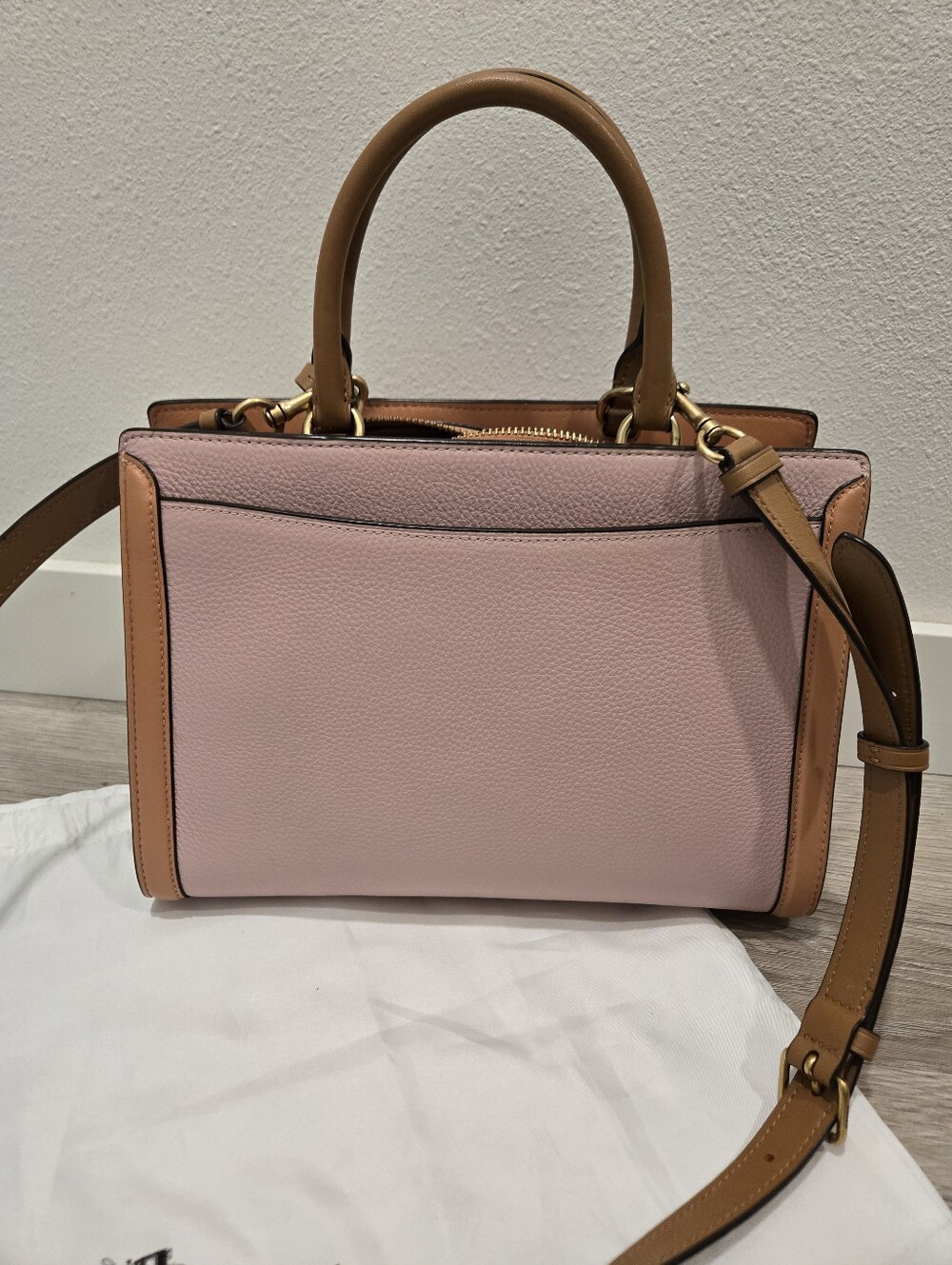 Coach Zoe Carryall 2 Way Pink and Tan Leather Satchel - Picture 5 of 13